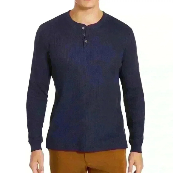 Club Room Men's Thermal Henley Shirt Navy Blue Size M Crewneck three button - Picture 1 of 9